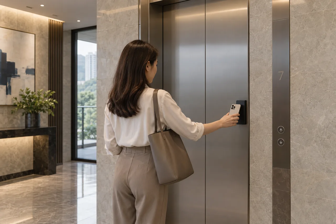 Lift lobby with QR access equipment